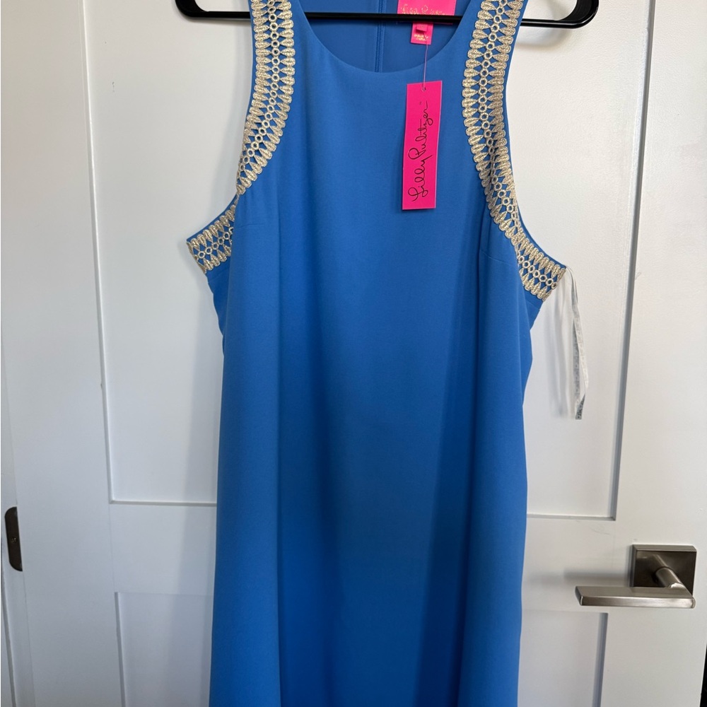 Lilly Pulitzer Blue shift dress with gold trim detailing